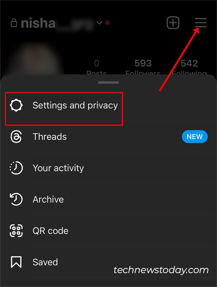 Navigate to Menu and select Settings and Privacy