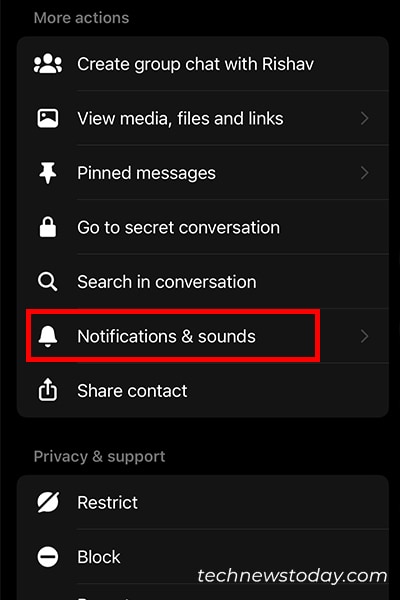 Notification and sounds settings messenger