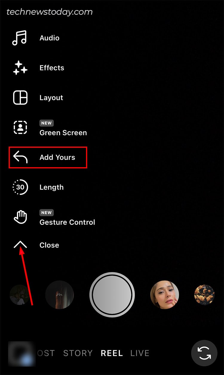 On the Left Edit Tools, expand the menu and tap Add Yours