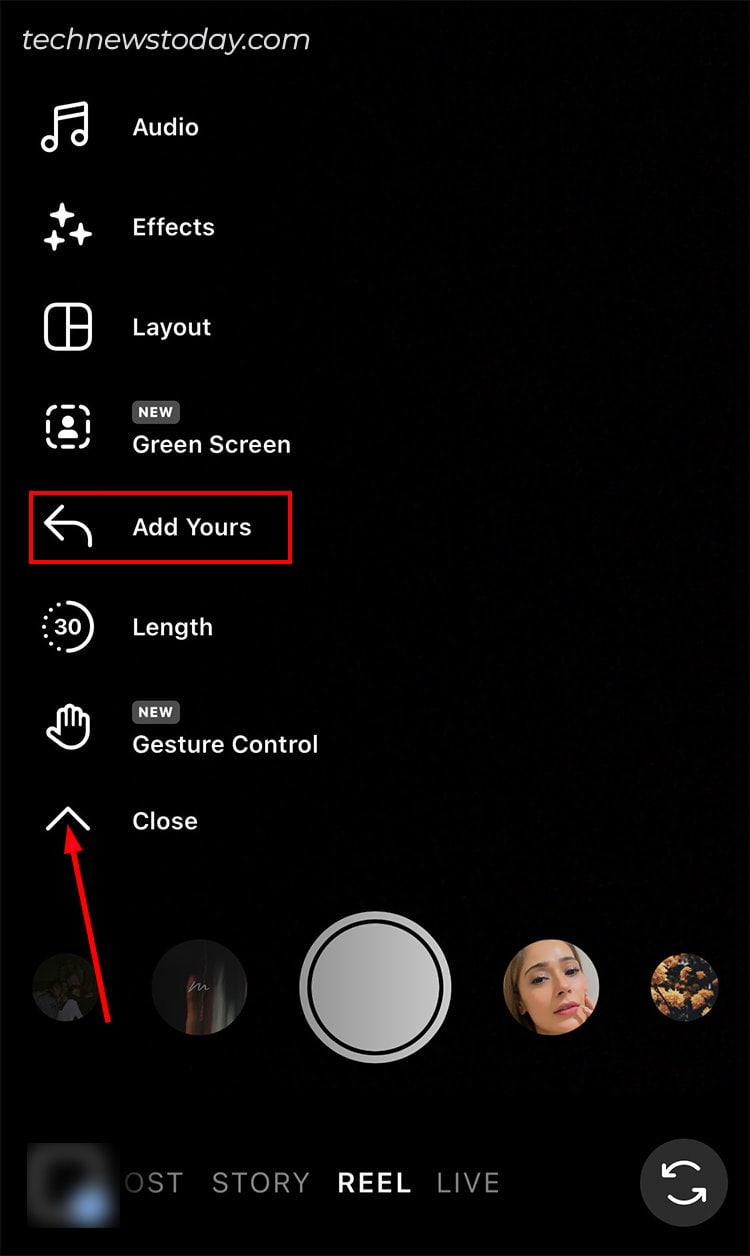 On the Left Edit Tools, expand the menu and tap Add Yours