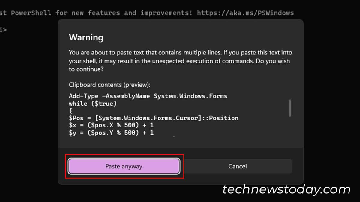 Paste anyway PowerShell