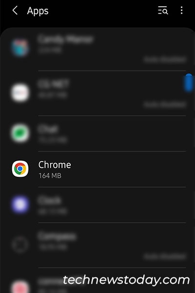 Select chrome from Apps