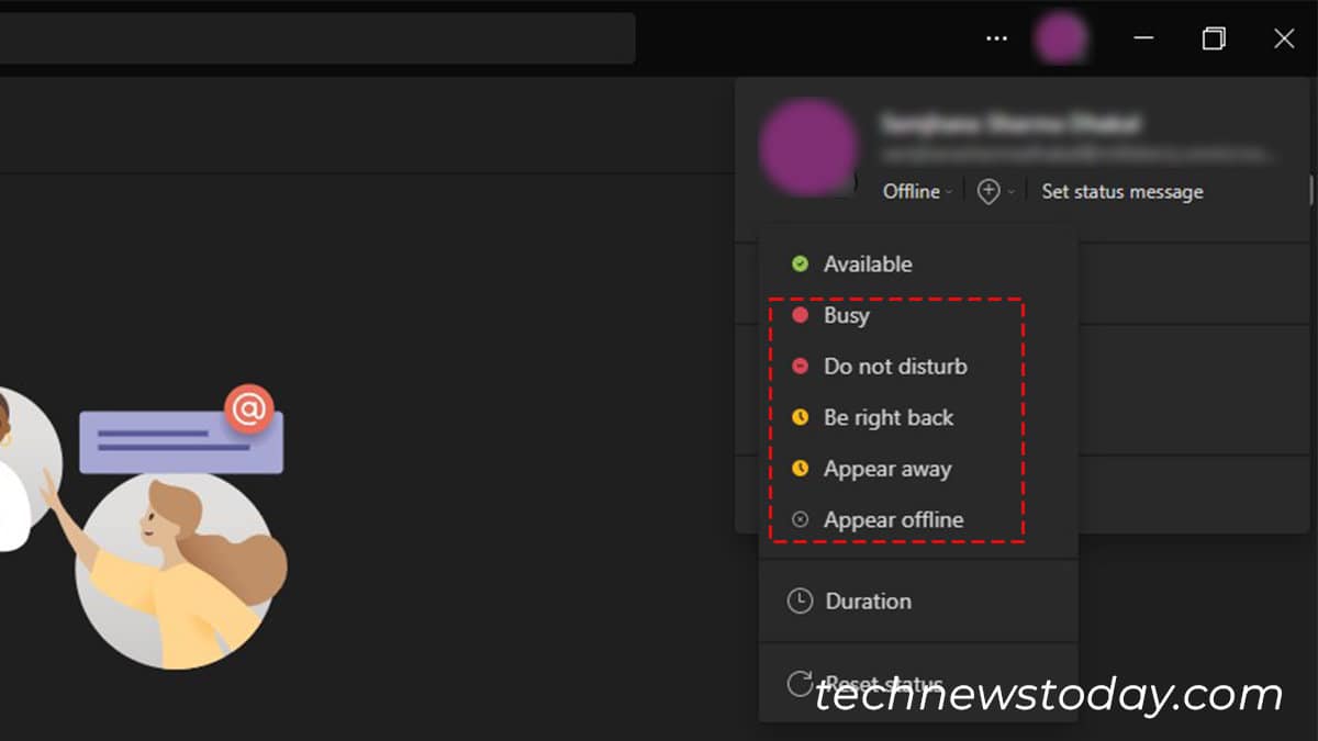 Set a different status Teams