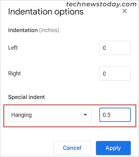 Set-specific-value-for-hanging-indent-Google-Docs