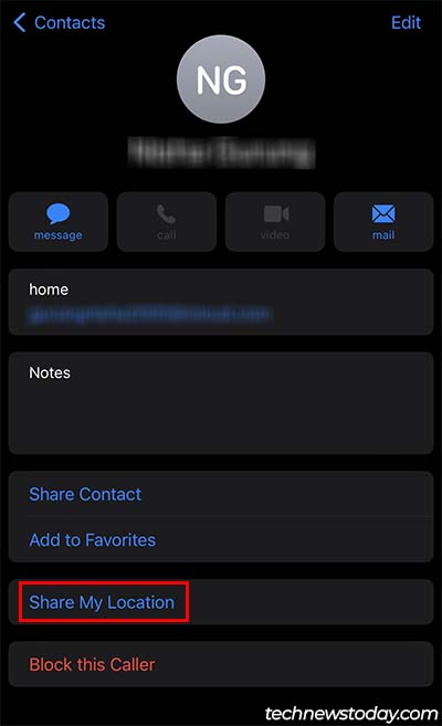 Share my location from contacts
