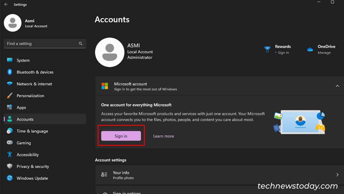 Sign into a microsoft account