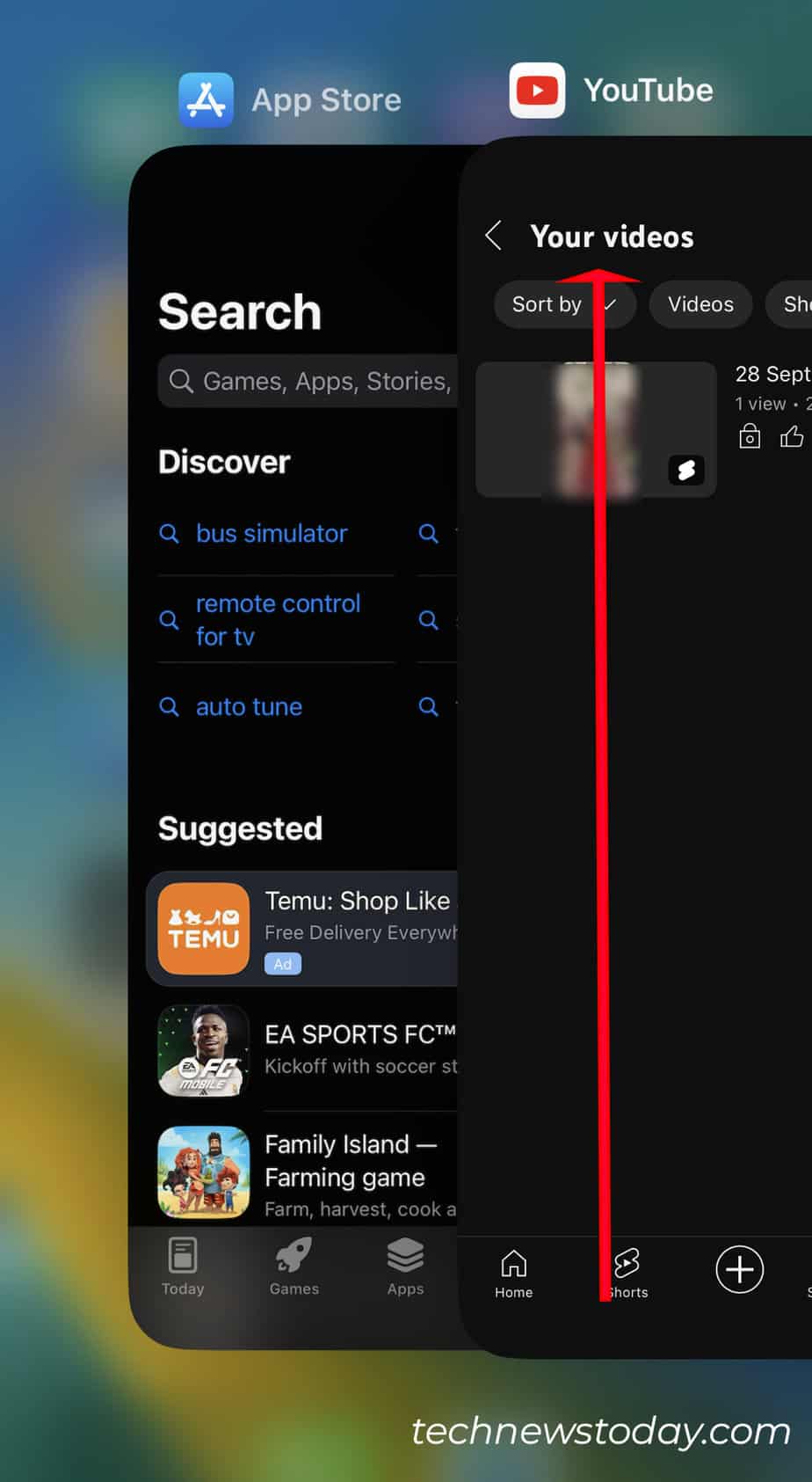 Swipe up to Close YouTube app