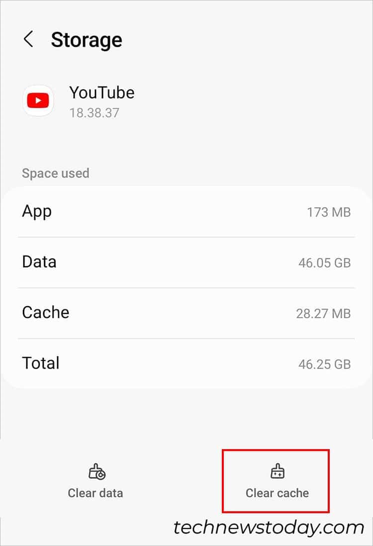 Tap on Clear Cache