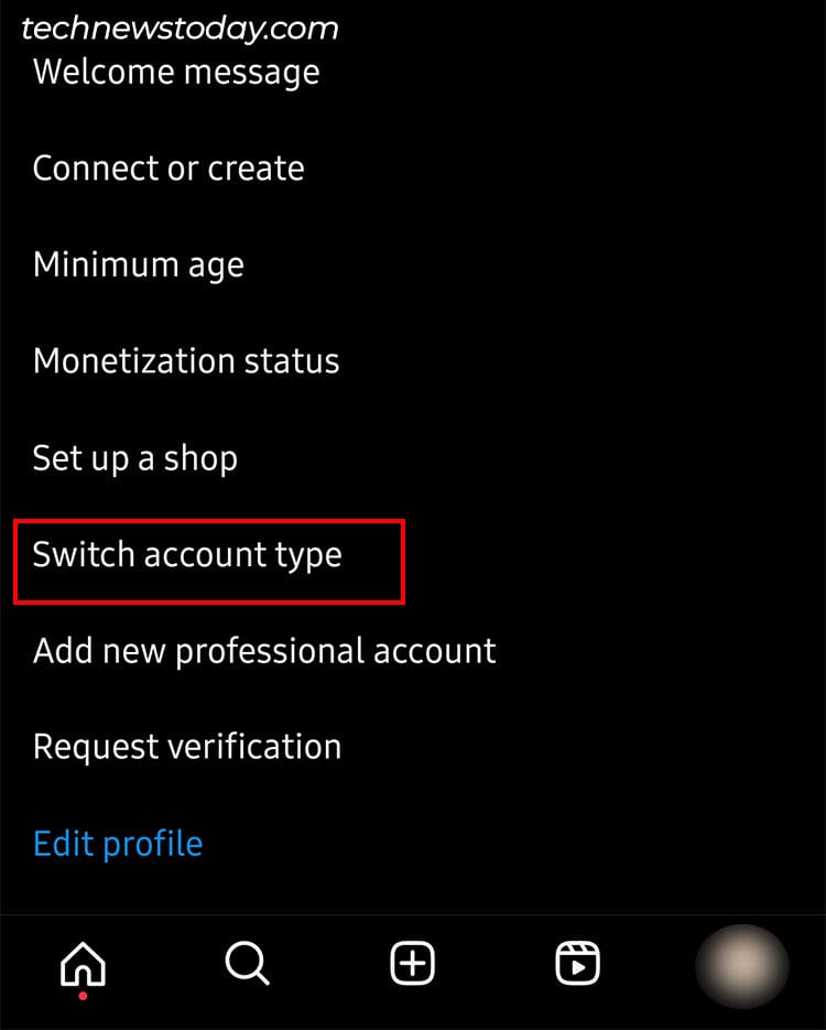 Tap on Switch account type