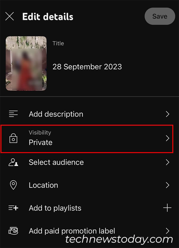 Tap on Visibility