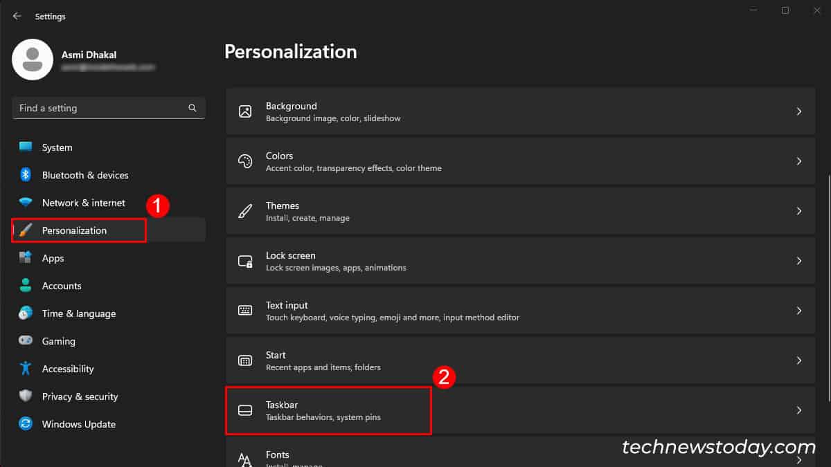 Taskbar Personalization Windows