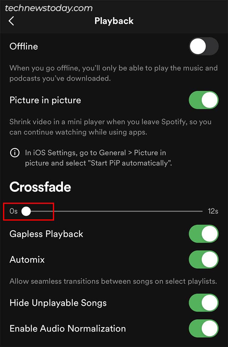 Turn off Crossfade on Spotify Mobile