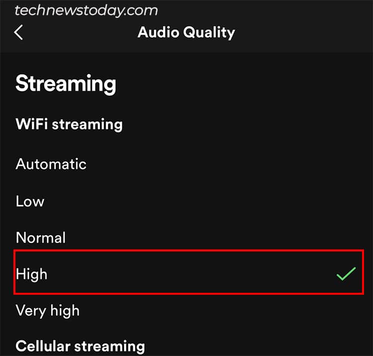 Under Streaming, choose High or Normal