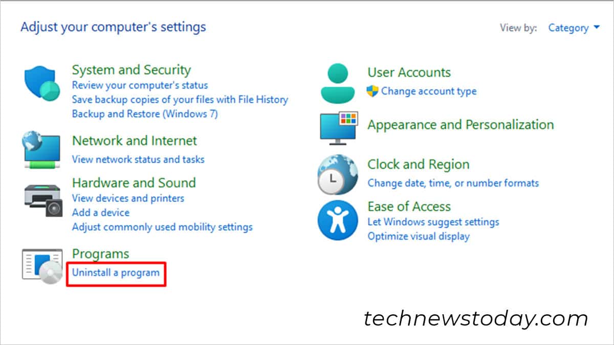 Uninstall a program from control panel