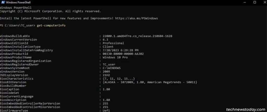 How to Check PC Specs on Windows 11 9 View-Specs-in-PowerShell-1024x431