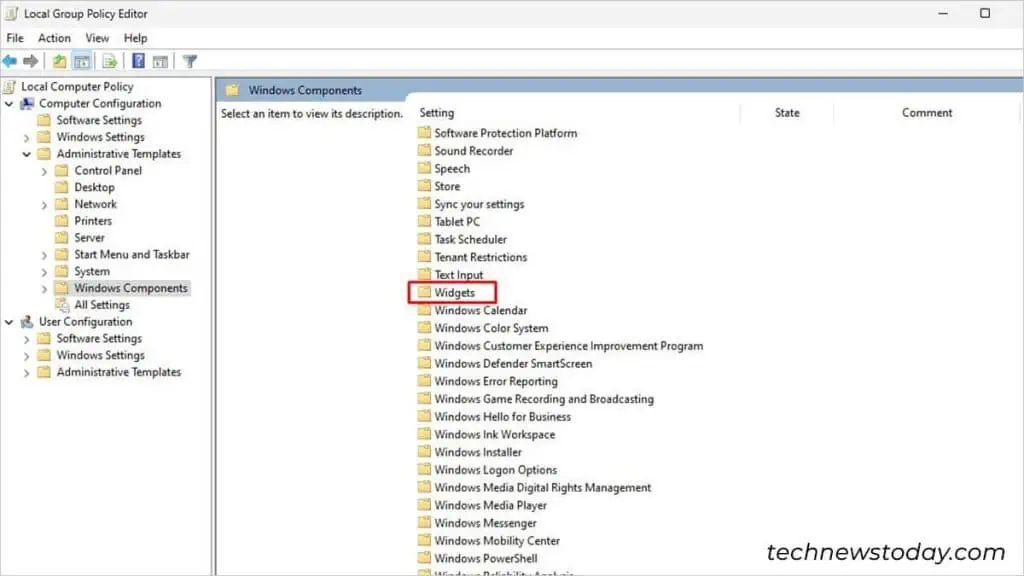 How to Fix Windows 11 Widgets Not Working? 16 Windows-Components-Widget-1024x576