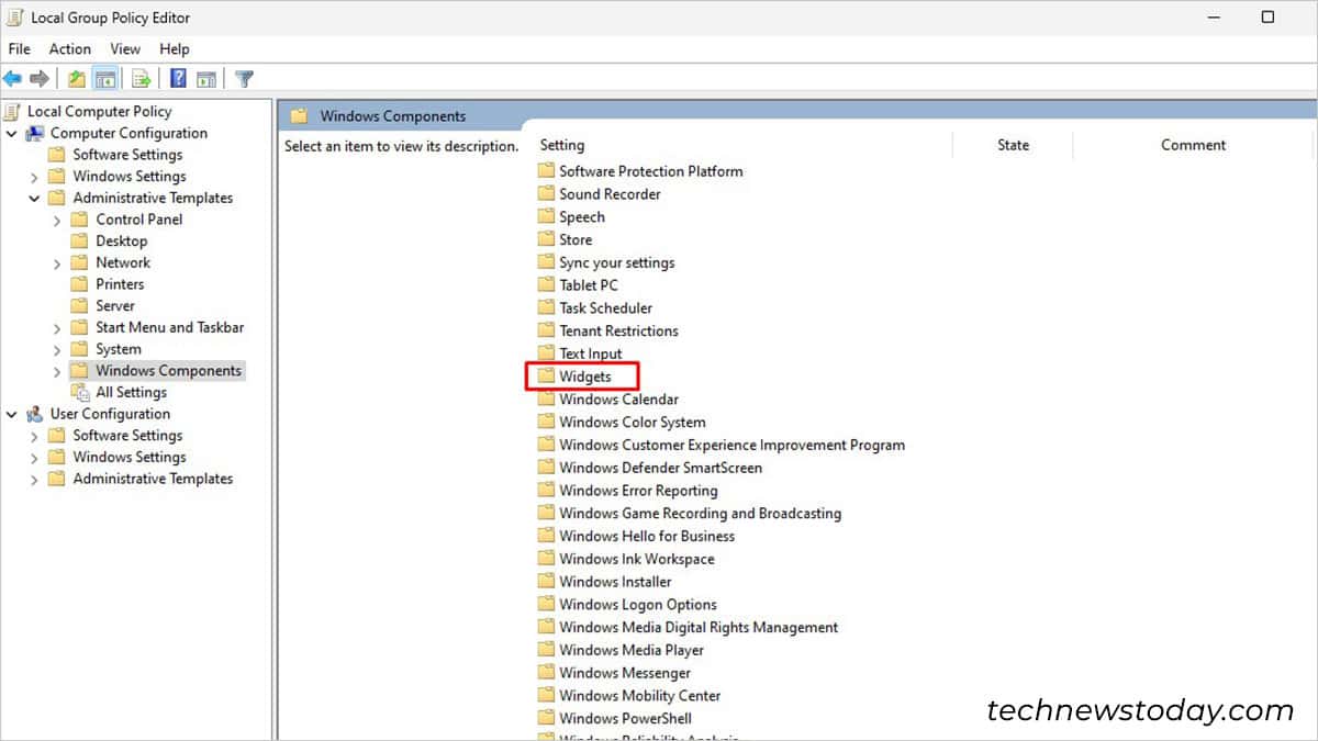 Windows Components Widget