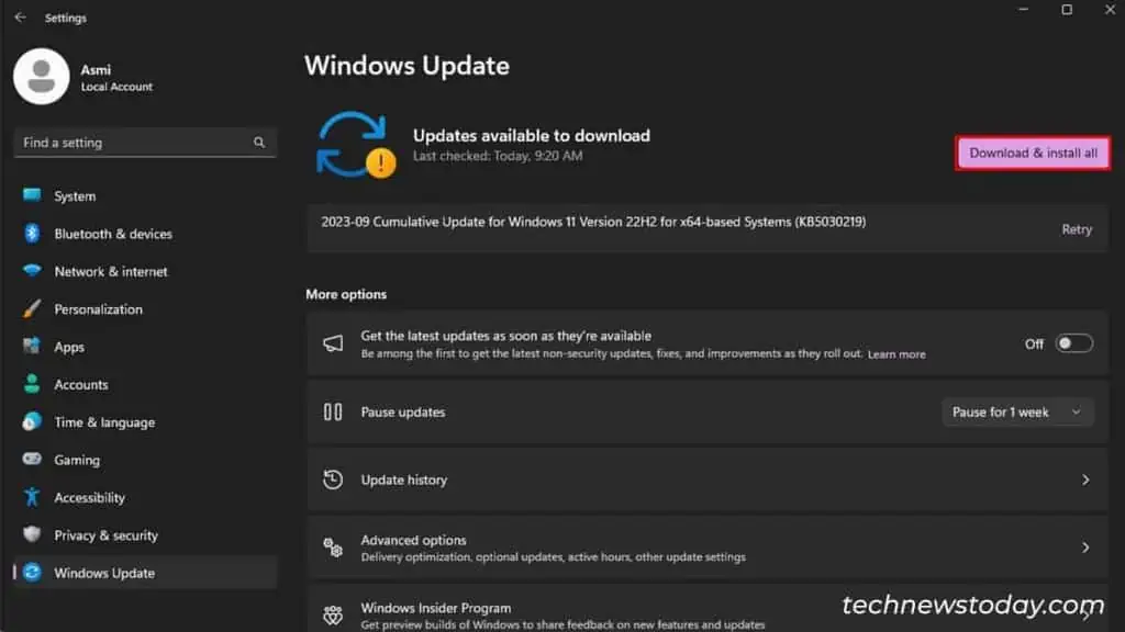 How to Fix Windows 11 Widgets Not Working? 19 Windows-Update-1024x576