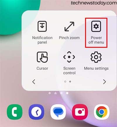 assistant menu power off menu
