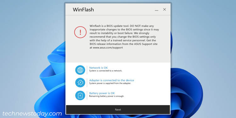 asus winflash first window