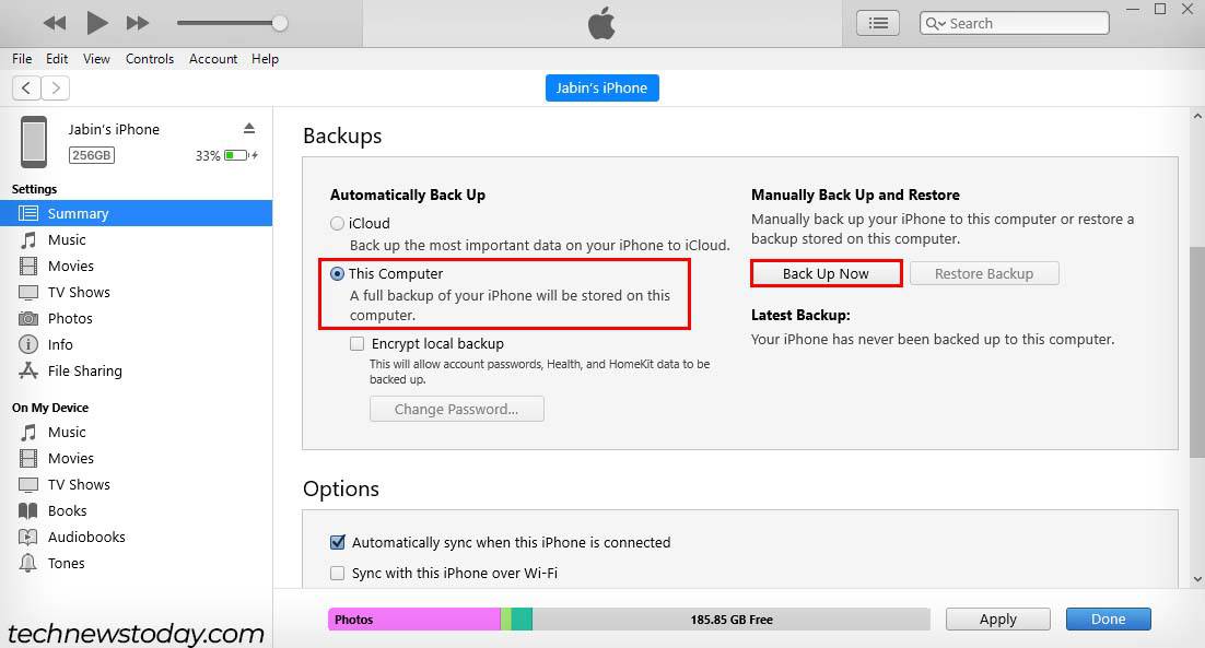 backup using itunes