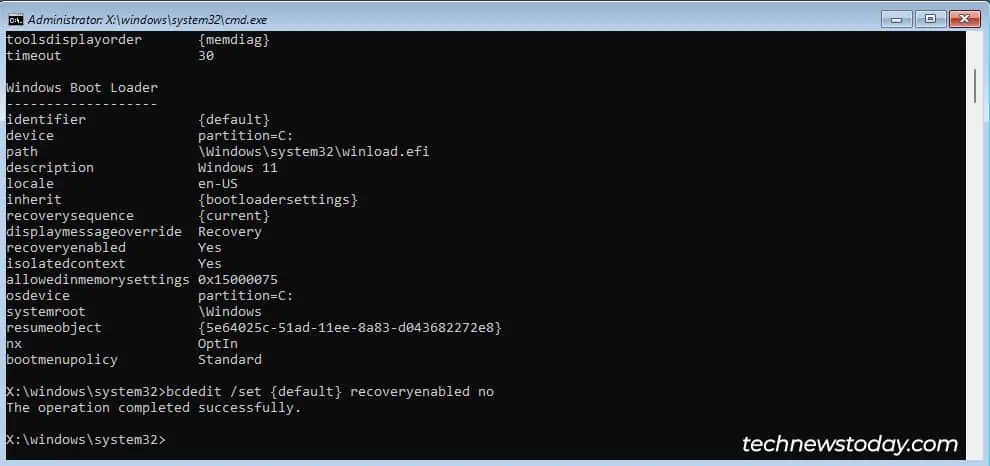 How To Fix "Startup Repair Couldn’t Repair Your PC" 14 bcdedit-recovery-enabled-no