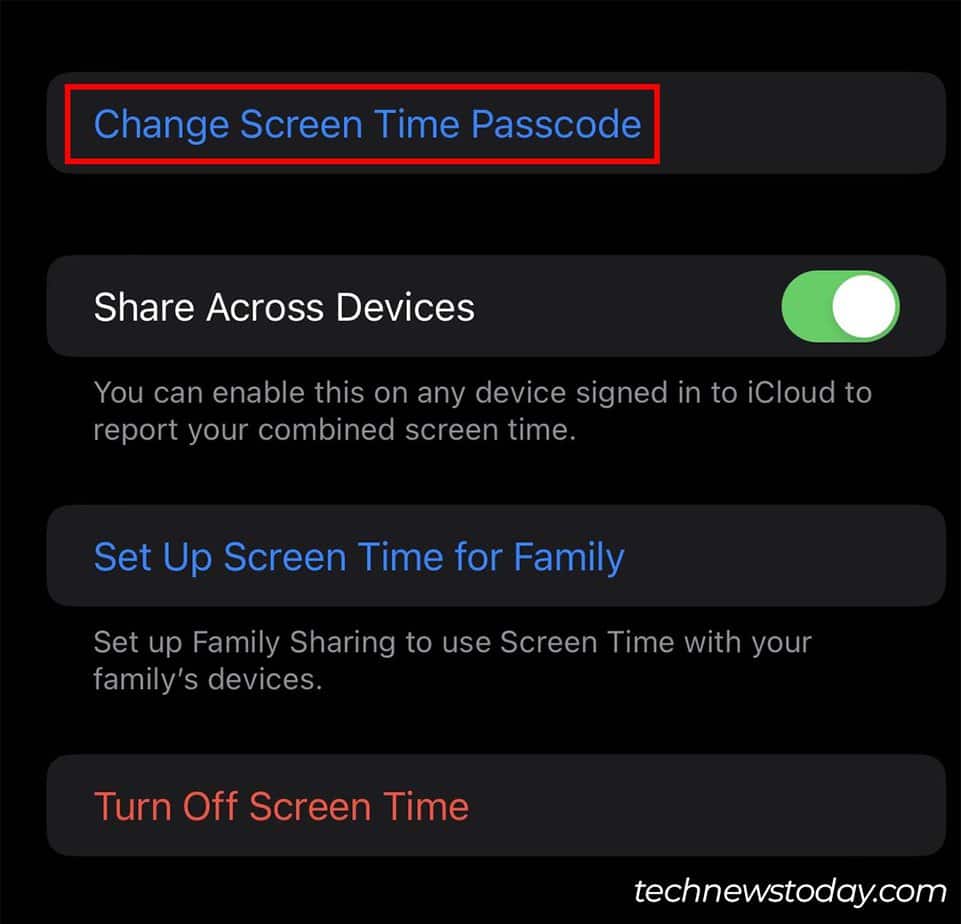 change screen time passcode