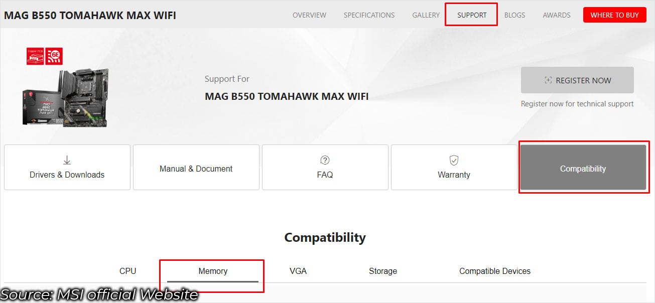 check ram support list on msi
