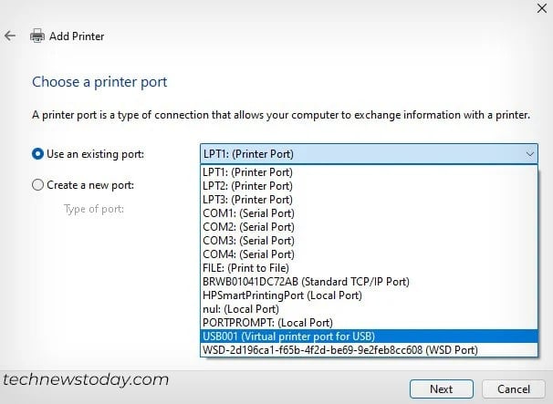 choose-port-for-printer