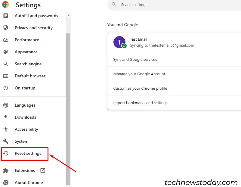 click-on-reset-settings