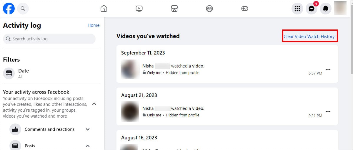 click on the Clear Video Watch History