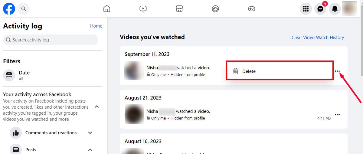 click on the three-dots icon and choose Delete