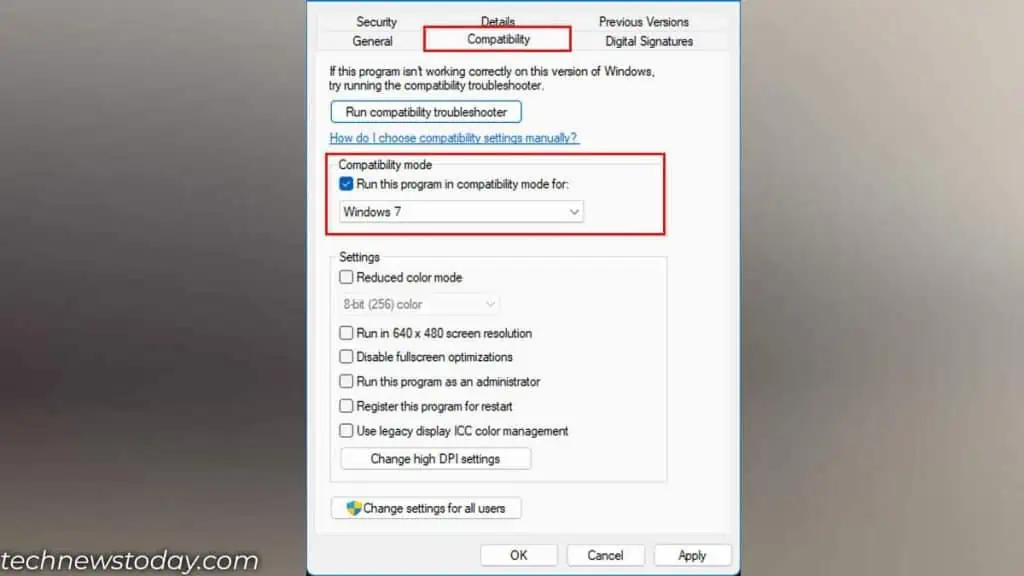 Fix : Bad_Module_Info Error in Windows 10/11 3 compatibility-mode-windows-11-1024x576