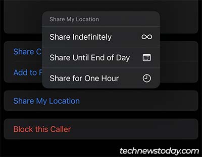 contacts share my location options