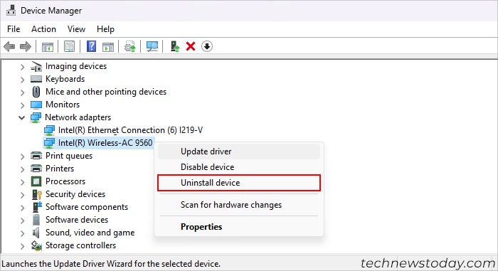 device-manager-intel-wireless-ac-9560-uninstall-driver