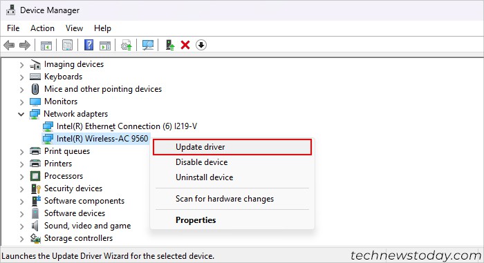 device-manager-intel-wireless-ac-9560-update-driver