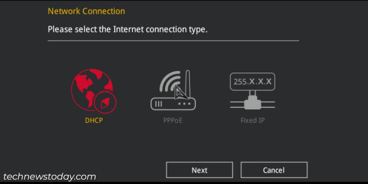 dhcp ppoe fixed ip asus bios update selection