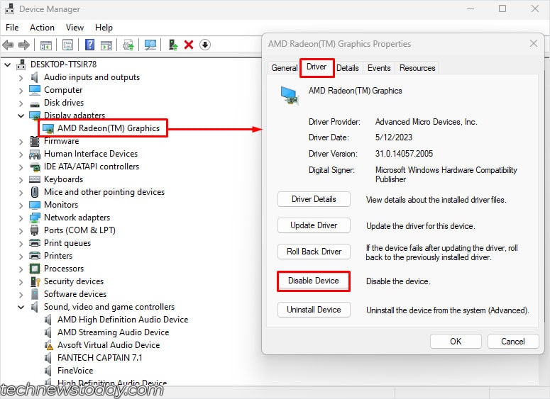 disable driver from device manager