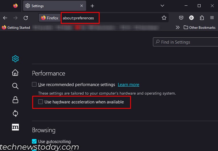 
disable hardware acceleration mozilla firefox