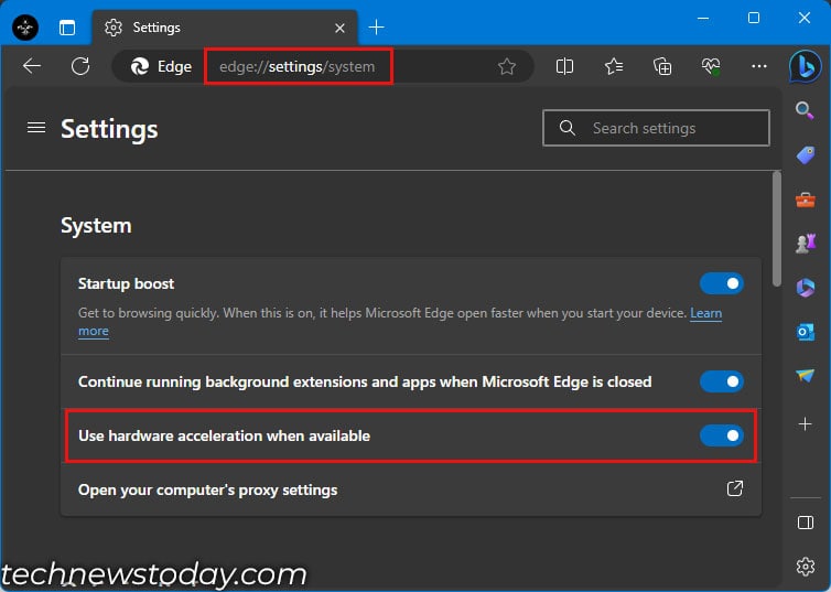 disable hardware acceleration on edge