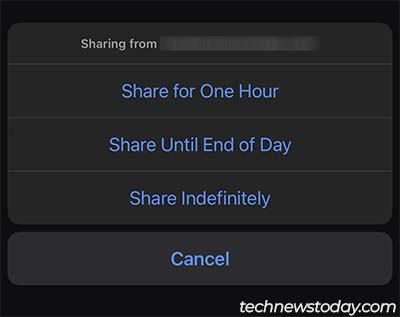 find my app share my location options