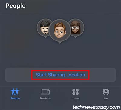 find my app start sharing location