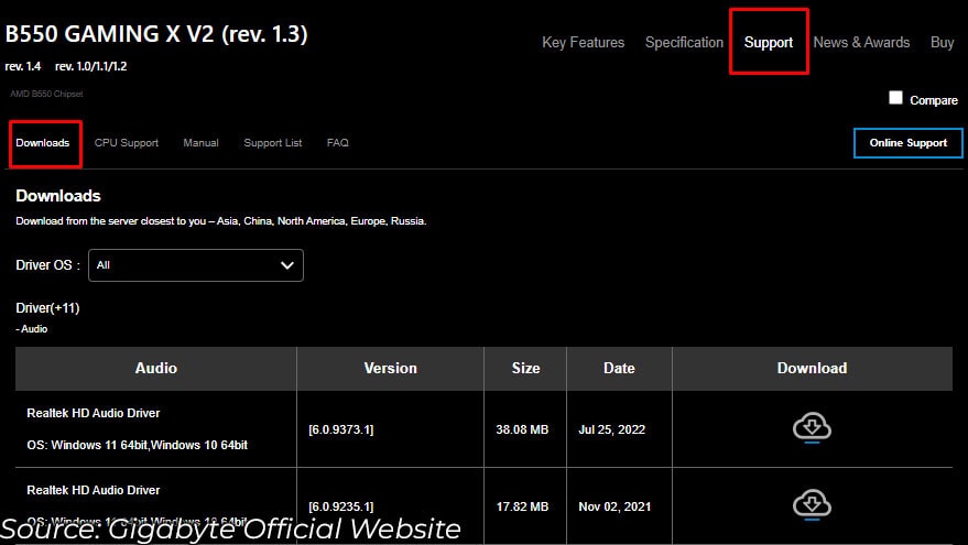 gigabyte driver download location