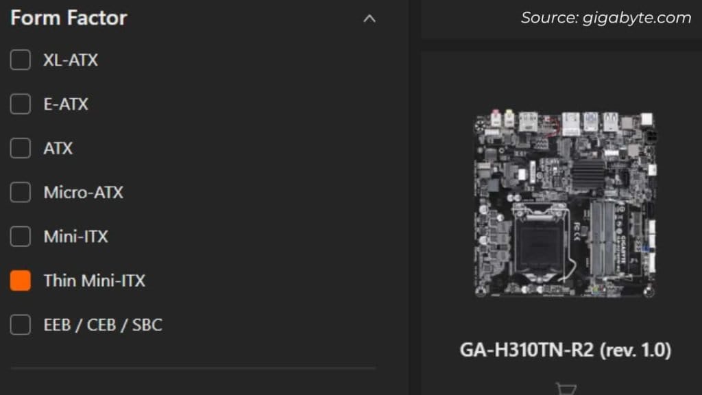 gigabyte motherboard thin mini itx