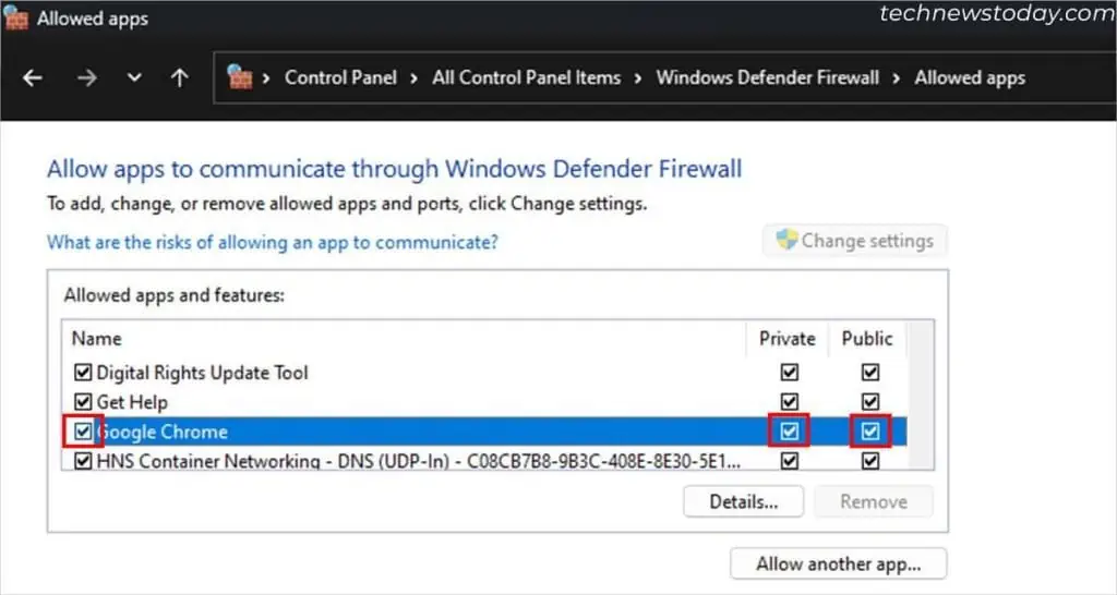 How To Allow Chrome To Access The Network In Your Firewall Or Antivirus Settings 2 google-chrome-windows-defender-firewall-allow-1024x546