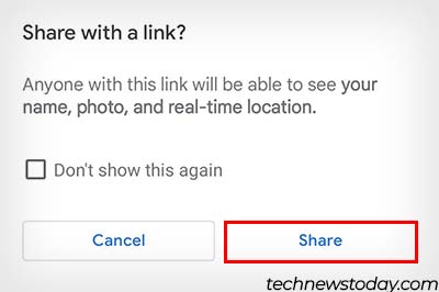 google maps live location share with a link