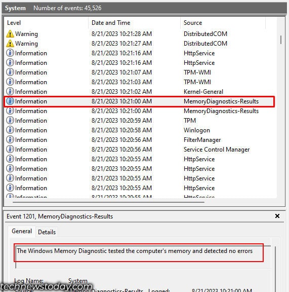 highlighted memory test results