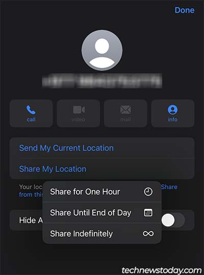 ios messages share my location options