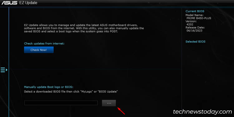 meatball icon to manually select bios file