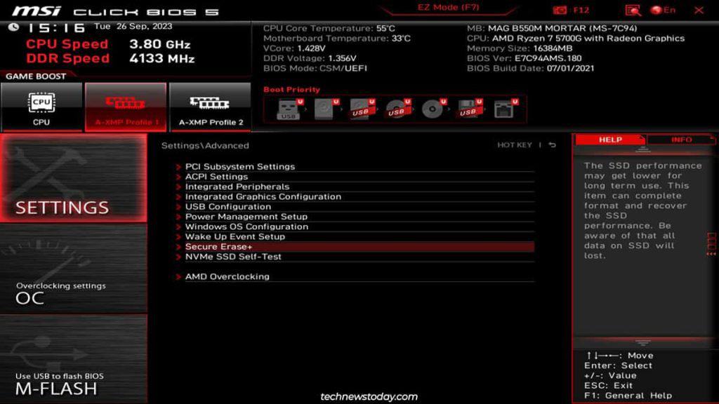 How to Format SSD From BIOS 2 msi bios secure erase plus